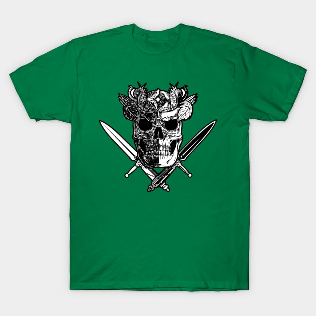 Black And White Skull And Knifes T-Shirt by TomCage